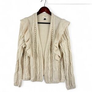 Universal Thread Women's Cardigan Sweater Chunky Knit Open Front Medium Ruffle